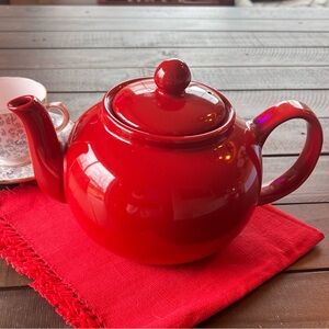 Red Ceramic Teapot Cottagecore Grandma Chic Home Decor Vintage Style Classic